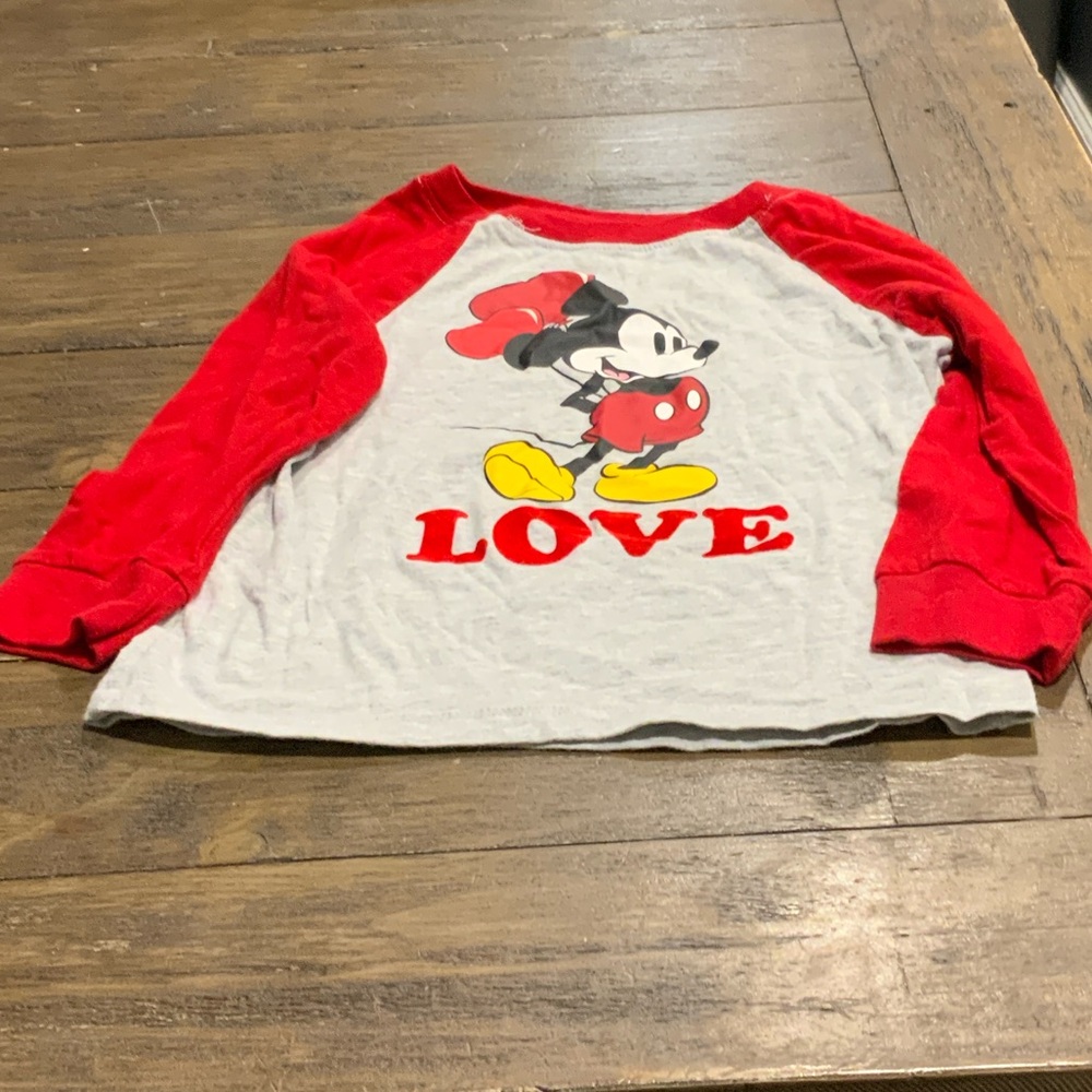 Disney Red and Gray Long Sleeve Tee with Mickey Mouse